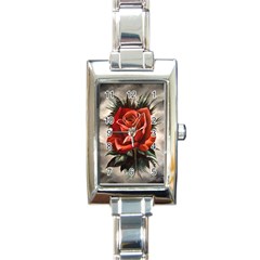 Red Rose Rectangular Italian Charm Watch by ArtByThree