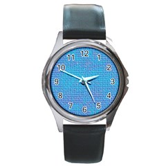 Textured Blue & Purple Abstract Round Leather Watch (silver Rim) by StuffOrSomething