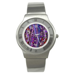 Stained Glass Tribal Pattern Stainless Steel Watch (slim) by KirstenStar