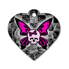 Skull Butterfly Dog Tag Heart (one Side) by ArtistRoseanneJones