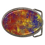 Abstract in Gold, Blue, and Red Belt Buckles Front