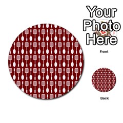 Red And White Kitchen Utensils Pattern Multi-purpose Cards (round)  by GardenOfOphir