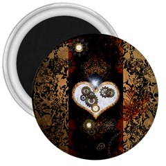 Steampunk, Awesome Heart With Clocks And Gears 3  Magnets by FantasyWorld7