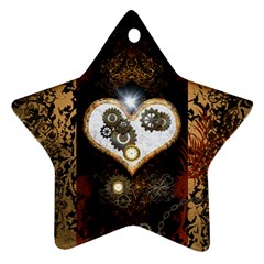 Steampunk, Awesome Heart With Clocks And Gears Ornament (star)  by FantasyWorld7