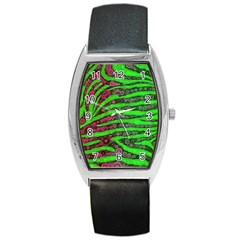 Florescent Green Zebra Print Abstract  Barrel Metal Watches by OCDesignss