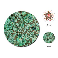 Beautiful Floral Pattern In Green Playing Cards (round)  by FantasyWorld7