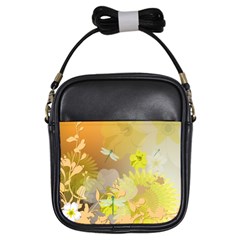 Beautiful Yellow Flowers With Dragonflies Girls Sling Bags by FantasyWorld7