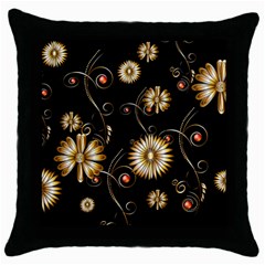 Golden Flowers On Black Background Throw Pillow Cases (black) by FantasyWorld7