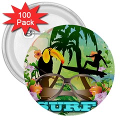 Surfing 3  Buttons (100 Pack)  by FantasyWorld7