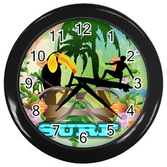 Surfing Wall Clocks (black) by FantasyWorld7