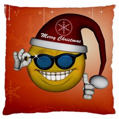 Funny Christmas Smiley With Sunglasses Large Cushion Cases (two Sides)  by FantasyWorld7