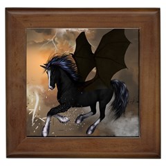 Awesome Dark Unicorn With Clouds Framed Tiles by FantasyWorld7