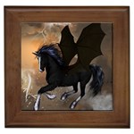 Awesome Dark Unicorn With Clouds Framed Tiles Front