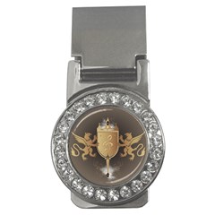 Music, Clef On A Shield With Liions And Water Splash Money Clips (cz)  by FantasyWorld7