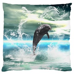 Funny Dolphin Jumping By A Heart Made Of Water Large Cushion Cases (two Sides)  by FantasyWorld7