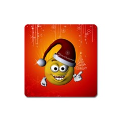 Cute Funny Christmas Smiley With Christmas Tree Square Magnet by FantasyWorld7