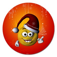 Cute Funny Christmas Smiley With Christmas Tree Magnet 5  (round) by FantasyWorld7