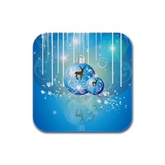 Wonderful Christmas Ball With Reindeer And Snowflakes Rubber Square Coaster (4 Pack)  by FantasyWorld7