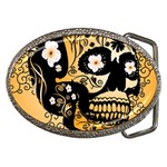 Sugar Skull In Black And Yellow Belt Buckles Front