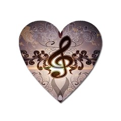 Music, Wonderful Clef With Floral Elements Heart Magnet by FantasyWorld7