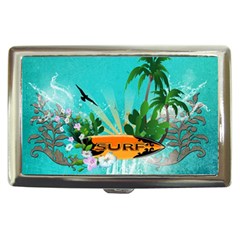 Surfboard With Palm And Flowers Cigarette Money Cases by FantasyWorld7