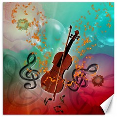 Violin With Violin Bow And Key Notes Canvas 16  X 16   by FantasyWorld7