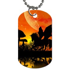 Beautiful Unicorn Silhouette In The Sunset Dog Tag (one Side) by FantasyWorld7