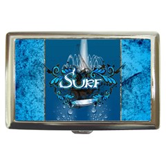 Surf, Surfboard With Water Drops On Blue Background Cigarette Money Cases by FantasyWorld7