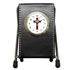 Red Christian Cross Pen Holder Desk Clock by igorsin