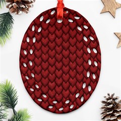 Red Reptile Skin Oval Filigree Ornament (2-side)  by trendistuff