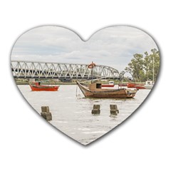 Boats At Santa Lucia River In Montevideo Uruguay Heart Mousepads by dflcprints