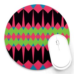 Rhombus And Other Shapes Pattern			round Mousepad by LalyLauraFLM