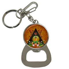 Surfing, Surfboard With Flowers And Floral Elements Bottle Opener Key Chains by FantasyWorld7