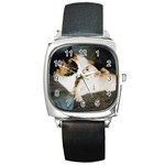 CALICO CAT AND WHITE KITTY Square Metal Watches Front