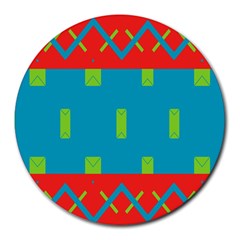 Chevrons And Rectangles 			round Mousepad by LalyLauraFLM