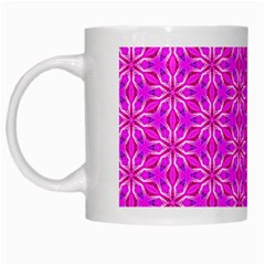 Pink Snowflakes Spinning In Winter White Mugs by DianeClancy