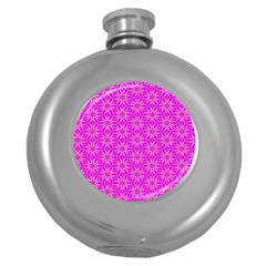 Pink Snowflakes Spinning In Winter Round Hip Flask (5 Oz) by DianeClancy