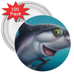 Sharky 3  Buttons (100 Pack)  by WaltCurleeArt