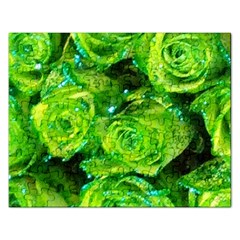 Festive Green Glitter Roses Valentine Love  Rectangular Jigsaw Puzzl by yoursparklingshop