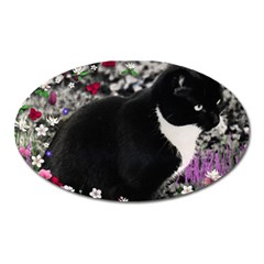 Freckles In Flowers Ii, Black White Tux Cat Oval Magnet by DianeClancy