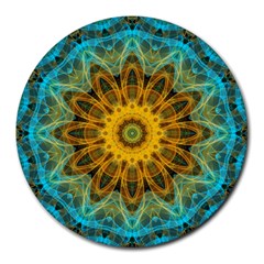 Blue Yellow Ocean Star Flower Mandala Round Mousepad by Zandiepants