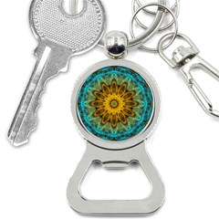 Blue Yellow Ocean Star Flower Mandala Bottle Opener Key Chain by Zandiepants