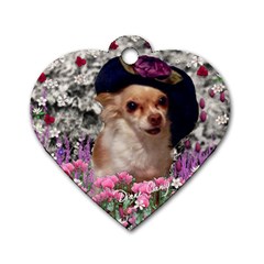 Chi Chi In Flowers, Chihuahua Puppy In Cute Hat Dog Tag Heart (one Side) by DianeClancy