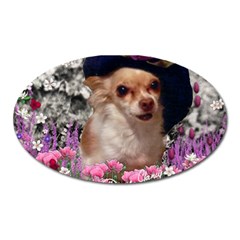 Chi Chi In Flowers, Chihuahua Puppy In Cute Hat Oval Magnet by DianeClancy