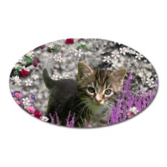 Emma In Flowers I, Little Gray Tabby Kitty Cat Oval Magnet by DianeClancy