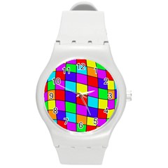 Colorful Cubes Round Plastic Sport Watch (m) by Valentinaart