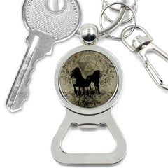 Wonderful Black Horses, With Floral Elements, Silhouette Bottle Opener Key Chains by FantasyWorld7