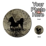 Wonderful Black Horses, With Floral Elements, Silhouette Multi-purpose Cards (Round)  Back 7