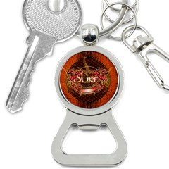 Surfing, Surfboard With Floral Elements  And Grunge In Red, Black Colors Bottle Opener Key Chains by FantasyWorld7