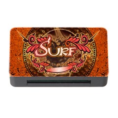 Surfing, Surfboard With Floral Elements  And Grunge In Red, Black Colors Memory Card Reader With Cf by FantasyWorld7